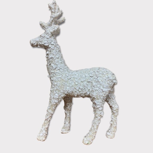 Glam Christmas Beaded Sequin Reindeer Figurine Tabletop Decor 13.5” White - Picture 1 of 4
